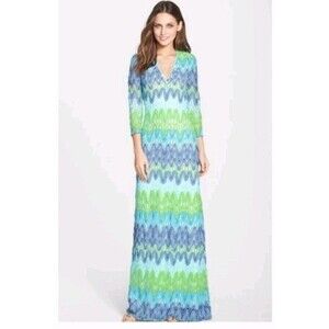Lilly Pulitzer Blue Maxi Dress Lamora Marbelized Knit Lace Casual Maxi XL Long